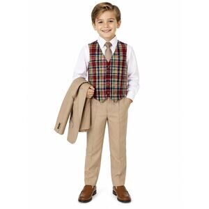 1980s Billy The Kid Boys Khaki Suit Set Jacket Vest Size 8 USA